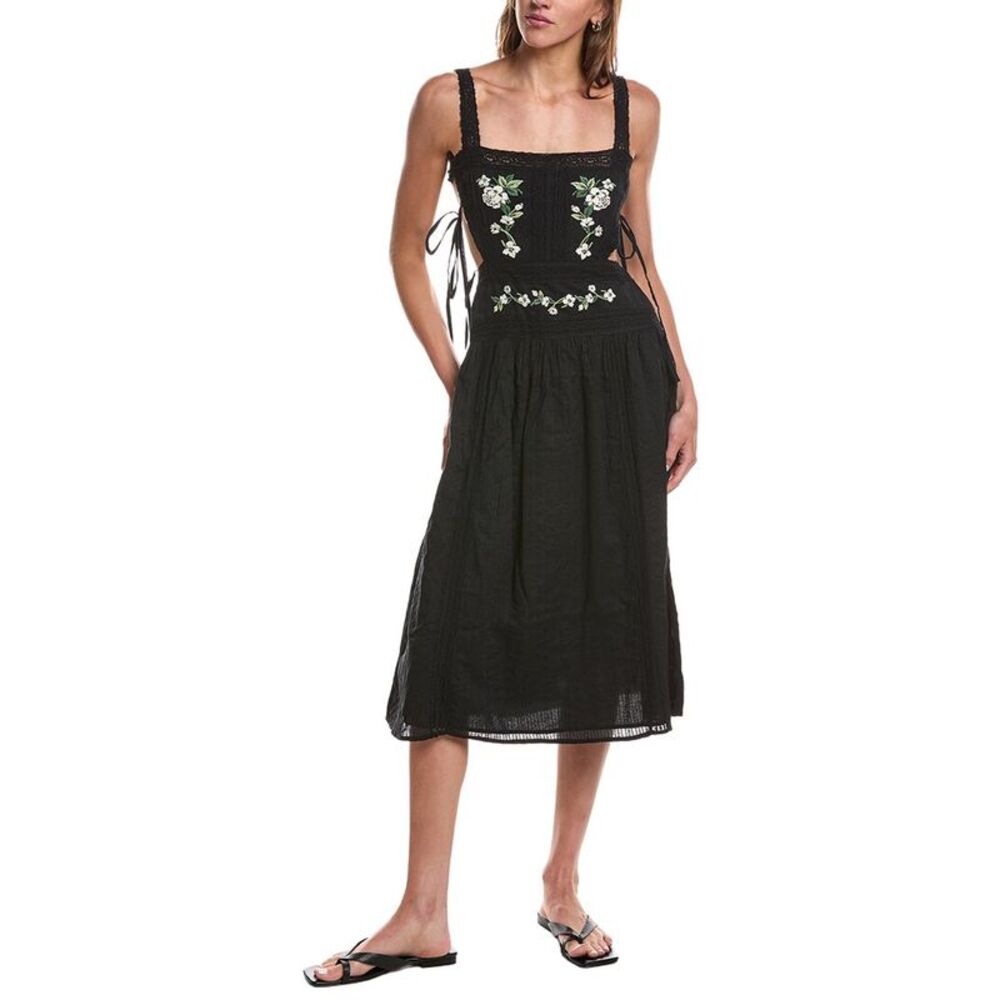 For Love & Lemons Womens Jolene Embroidered Midi Dress, Black
